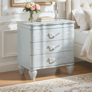 Sunvega Silver Wood Nightstand with Three Metal Drawer Pulls in Landmark Traditional Style