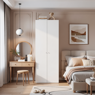 Sunvega White 2 Door Armoire with Shelves for Bedroom Storage