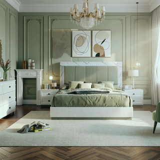 Sunvega Mist Nightstand with Two-Tone High-Gloss Marble Lacquer Finish and Two Spacious Drawers