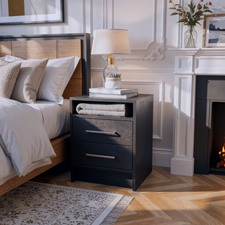 Sunvega Melamine Nightstand with Two Large Drawers and Open Shelf for Bedroom