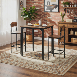 Sunvega Industrial 3-Piece Bar Table Set with Stools, Steel Legs, and Footrests