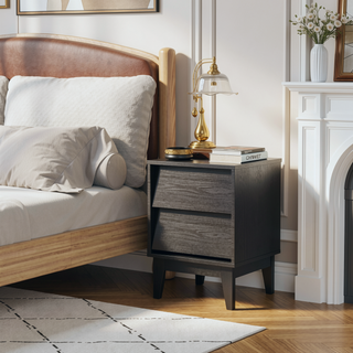 Sunvega Vintage-Style Bevel Design MDF Nightstand with Hidden Drawer Pulls