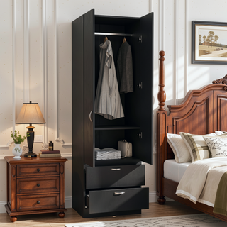 Sunvega 76 Inch High Armoire Wardrobe Closet with Double Doors and 2 Drawers