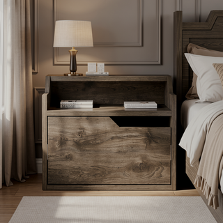 Sunvega Floating Nightstand with Single Drawer and Sleek Two-Tiered Shelf Surfaces for Bedroom