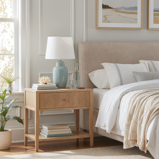 Sunvega Fleur Natural 1-Drawer Nightstand with Spacious Storage and Gold Pull
