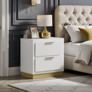 Sunvega Modern Black Nightstand with Two Drawers and Gold Accents