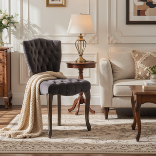 Sunvega Set of 2 Tufted Velvet Upholstered Chairs with Curved Wood Legs