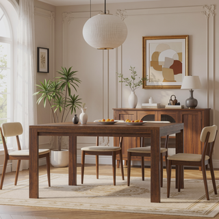 Sunvega Handcrafted 54-inch Square Walnut Veneer Dining Table for 8