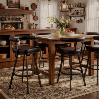 Sunvega Brown Faux Leather Swivel Bar Stool with 360 Degree Rotation