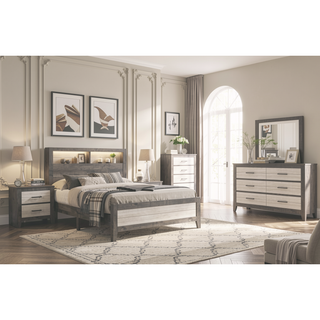 Sunvega Farmhouse Style Nightstand with Two-Tone Finish and Two Drawers
