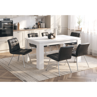 Sunvega White Laminate Wood Dining Table with Thick Block Style Legs