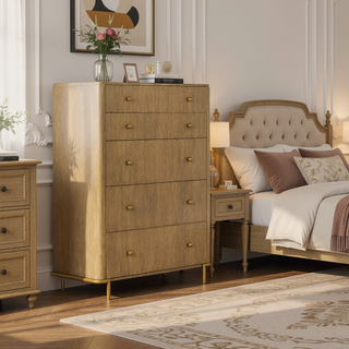 Sunvega Stevie Sand Wash Rectangular 5-Drawer Chest with Felt-Lined Top Drawers