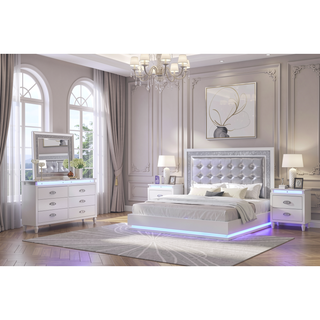 Sunvega Glamorous and Luxurious Alluring Milky White Nightstand with Builtin LED