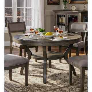 Sunvega Rustic Grey Solid Wood Round Dining Table with Open Shelf Storage