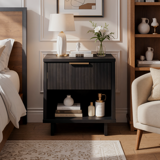 Sunvega Modern Contemporary Glam Nightstand with Gold Steel Handles for Bedroom