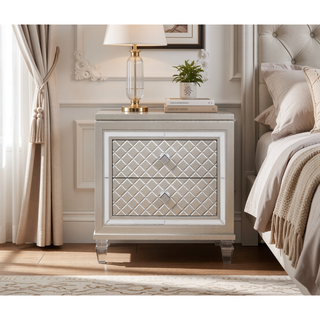 Sunvega Acrylic Front Legs with Jewel Embellished Hardware and Mirror Accents Nightstand