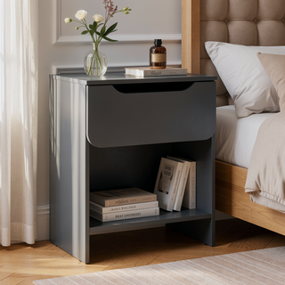 Sunvega Modern Minimalist Nightstand with Single Drawer and Open Cubby