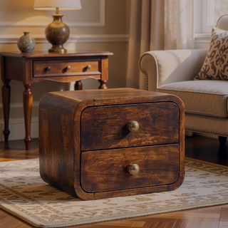 Sunvega Solid Wood Wall-Mounted Bedside with 2 Drawers in California Walnut