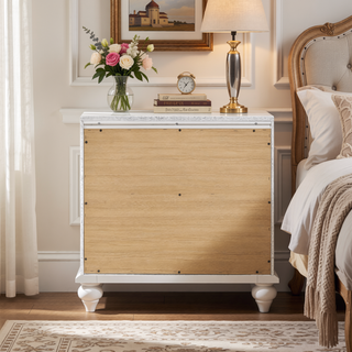 Sunvega White Nightstand with Two Spacious Drawers and Crystal Hardware