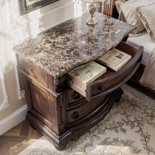 Sunvega Traditional Formal Style Nightstand with Marble Tops and Three Drawers