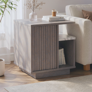 Sunvega Contemporary Night Stand with Adjustable Shelf and Faux Marble Accents