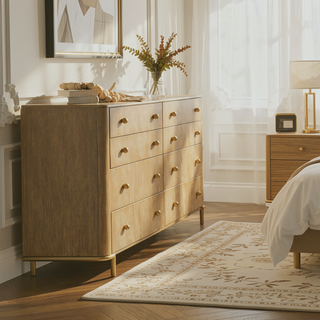 Sunvega Stevie Sand Wash Rectangular 8-Drawer Dresser with Metal Bases and Felt-Lined Drawers