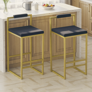 Sunvega Upholstered Velvet Bar Stools Set of 2 with Slim Metal Legs for Kitchen Counter
