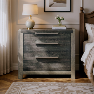 Sunvega Contemporary Gray Finish Wooden 3-Drawers Nightstand Bedside Table