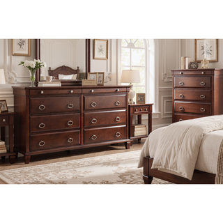 Sunvega Classic Traditional Nightstand in Rich Cappuccino Wood Veneer with Felt Lined Drawers