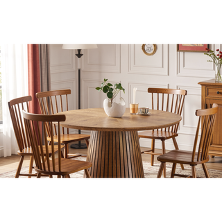 Sunvega Modern Oval Wooden Dining Table with Slatted Legs for Living Room