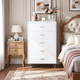 Sunvega 5-Drawer Chest with Wooden Case-Frame and Chrome Metal Legs