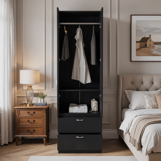 Sunvega 76 Inch High Armoire Wardrobe with 2 Drawers Double Door and Hanging Rod