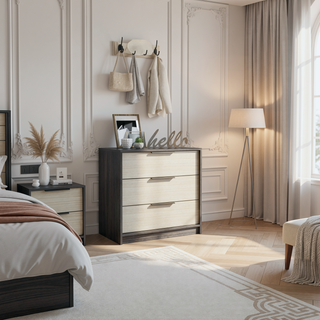 Sunvega Maryland Three Drawer Dresser with Superior Top in Black Wengue Pine Finish