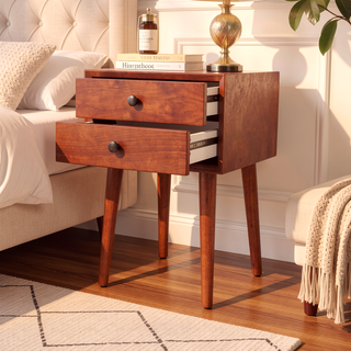 Sunvega Modern Nightstand with Two Storage Drawers and Vintage Gold Accents
