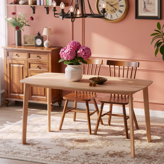 Sunvega Solid Wood Dining Table with Rustic Wood-Effect Top for Family Meals