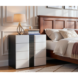 Sunvega Zebrano Accent Contemporary High Gloss White Nightstand