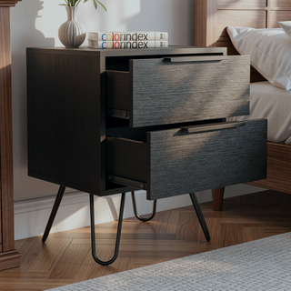 Sunvega Sleek Modern Nightstand with Hairpin Legs and Two Drawers for Storage