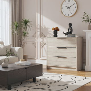Sunvega Light Gray Three Drawer Dresser with Superior Top Display Surface