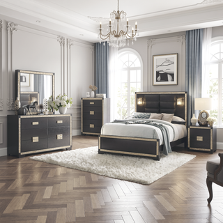 Sunvega Lively Black and Gold Nightstand with Glitter Detail and Spacious Drawers
