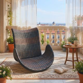 Sunvega Multibrown Wicker Counter Stools with Curved Back and Iron Frame for Patio