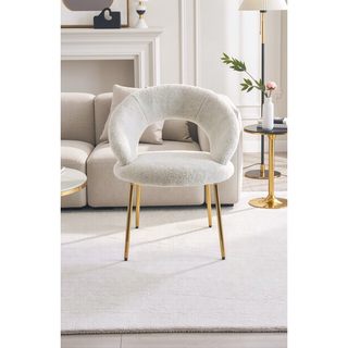 Sunvega Velvet Fabric Dining Chair with Curved Backrest and Golden Metal Legs for Kitchen