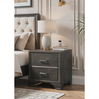 Sunvega Gray Finish Nightstand with Two Spacious Drawers and Refined Handles
