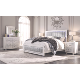 Sunvega Marble Style White Nightstand with Spacious Drawers and Knob Hardware