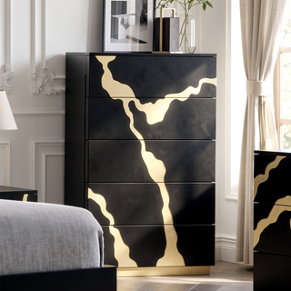 Sunvega Gold Painted Pattern Chest with Ball Bearing Glides and English Dovetail Drawers