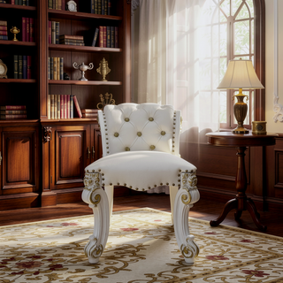 Sunvega Antique Pearl Finish PU Leather Vanity Stool with Button Tufted Back