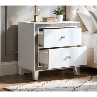 Sunvega Mirrored Front Champagne Finish Nightstand with Two Storage Drawers
