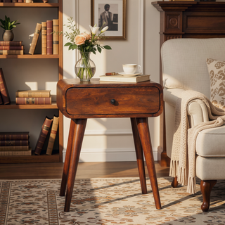 Sunvega Handcrafted Solid Mango Wood Nightstand with Drawer and Nordic Legs