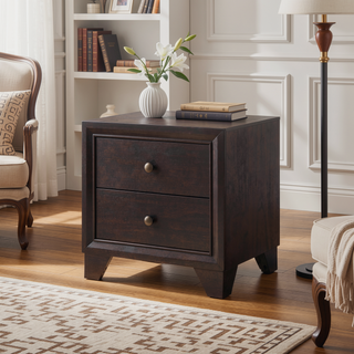 Sunvega Espresso Finish Wooden Nightstand with Two Drawers for Bedroom