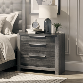 Sunvega Contemporary Gray Finish Wooden 3-Drawers Nightstand Bedside Table