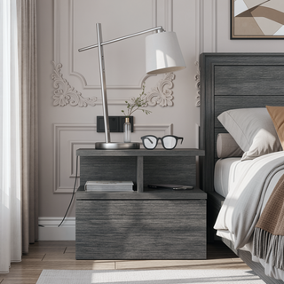 Sunvega Floating Nightstand with Drawer and Shelf in Smokey Oak Finish